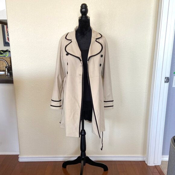 Elle Trench Coat Tan with Black Trim Size 14 - Picture 7 of 15
